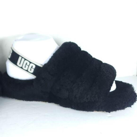 UGG Women's Fluff Yeah Slide US8 Black Fur Slip-On Flat Slippers Shoes - Picture 5 of 16